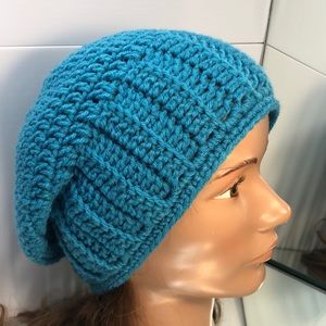 Slouchy hat Rasta style adult or teen unisex turquoise New hand crochet by me